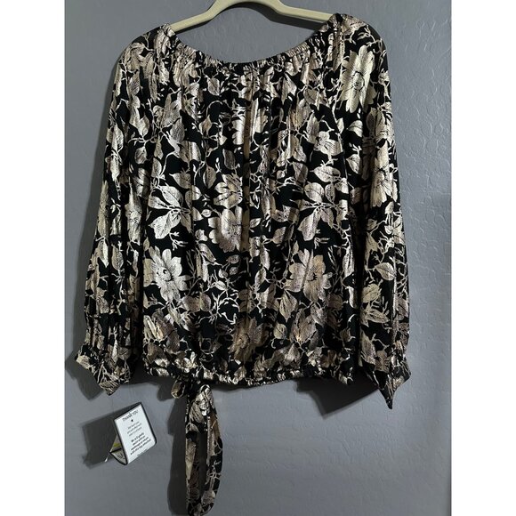 MST Women's Floral Metallic-Chiffon Balloon-Sleeve Top Size M NWT - Picture 3 of 7